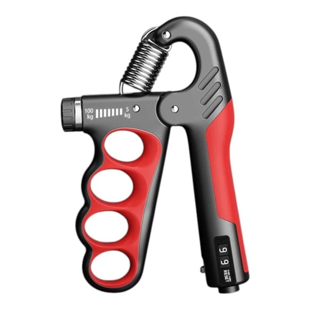 Fortalecedor de dedos e pulsos com contador de repetições 5 - 100 kg 17,5 x 11 cm Resistência ajustável Treino de agarre e antebraço vermelho