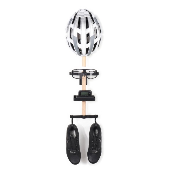 Wall Organiser for Cycling Equipment Mounting with Screws and Dowels Wooden Rod 30 cm For Helmet Glasses and Gloves black