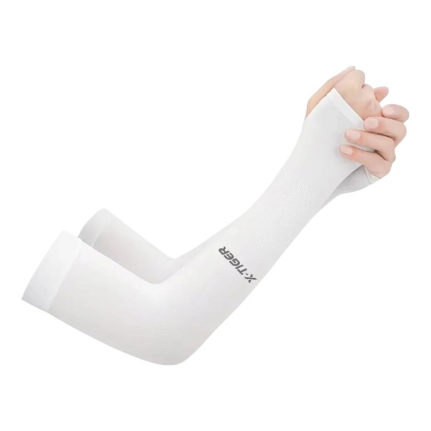 X-TIGER Cooling Arm Sleeves 1 Pair Elastic Sleeves with Back of Hand Coverage UV Protection For Cycling Running Volleyball and Outdoor white