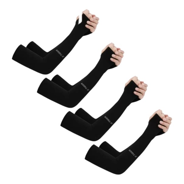 X-TIGER Cooling Arm Sleeves 4 Pairs Elastic Sleeves with Back of Hand Coverage UV Protection For Cycling Running Volleyball and Outdoor black