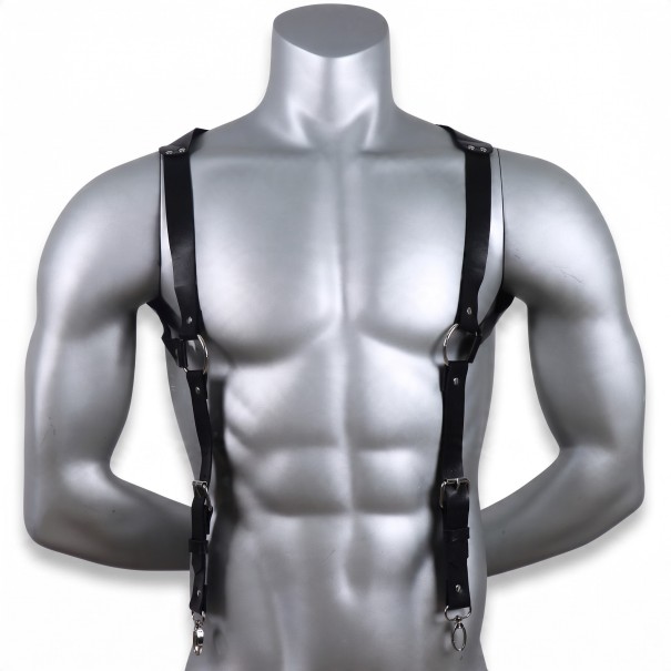 Suspensórios masculinos estilo postro com fechos rotativos e argolas metálicas Largura dos ombros 40–48 cm Couro sintético Para camisa preto