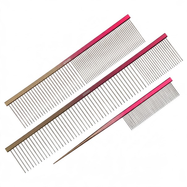 Sæt af 3 kamme til udredning af pels til hunde og katte Kam med spids ende og 2 kombinerede kamme Rustfrit stål 304 Rosa-guld 1
