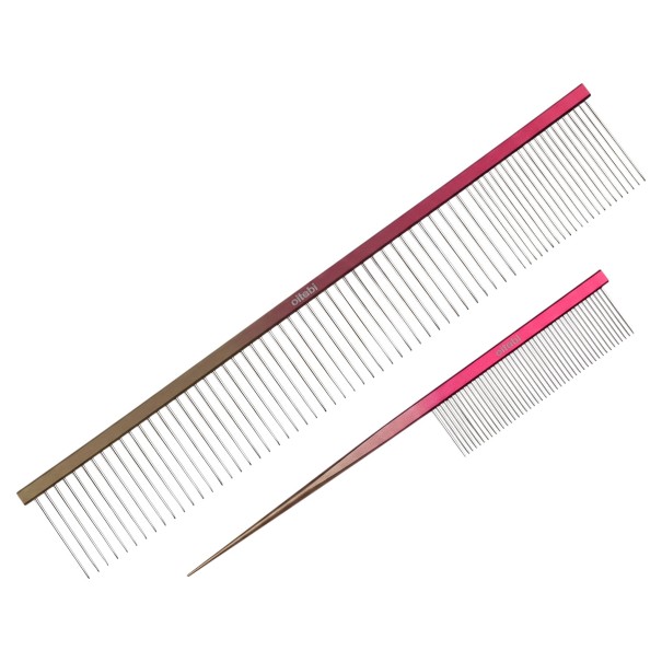 Sæt med 2 kamme til børstning af hunde- og kattepels Kam med spids ende og kombineret kam 24,5 cm Rustfrit stål 304 Rosa-guld 1