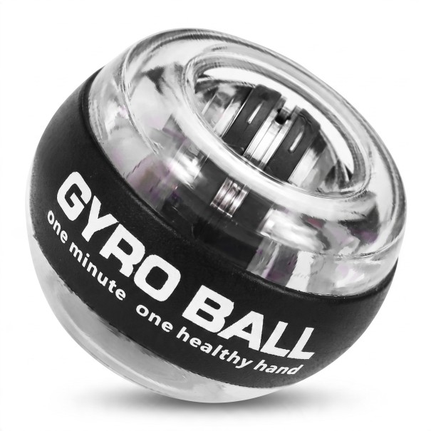 Bola de treino giroscópica para pulso com autostart 7 x 5,5 cm Rotor metálico Laço Treinador de antebraço e agarre preto
