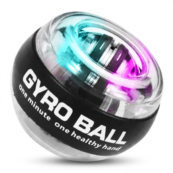 Bola de fortalecimento giroscópica com iluminação LED e autostart 7 x 5,5 cm Rotor metálico Laço Treinador de pulso e agarre preto