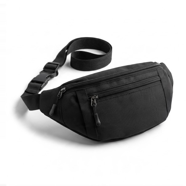 Bæltetaske til skulder og talje 31 x 14 x 7 cm Nylon crossbody taske med to lynlåslommer Til sport og rejser sort