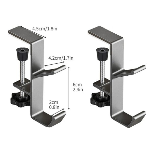 Ensemble de 2 supports pour bord de table avec deux crochets Serre-joint sans perçage Alliage d'aluminium Pour sac à main et sac gris