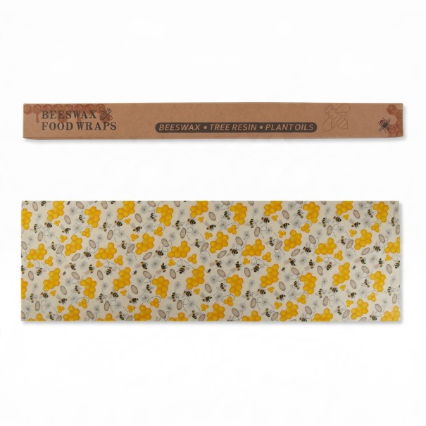 Essuie-tout en cire alimentaire en rouleau 33 x 100 cm Découpable sur mesure Coton avec cire d'abeille Motif abeilles et rayons Pour fruits et pain 1