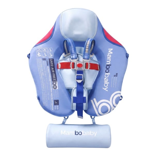 Badebåd til babyer med skygge Ikke-opblæsbar med hale og fempunktssele 6-18 kg 3-24 måneder Brystomfang op til 50 cm blå