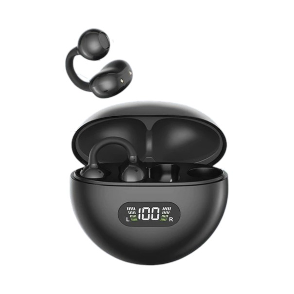 Trådløse klips-hovedtelefoner Base Bluetooth 5.4 Open-ear Etui med LED-display Berøringskontrol Mikrofon Til sport sort