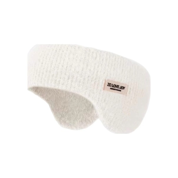 Faixa de Inverno com Orelhas de Peluche Malha Canellada Circunferência 48 cm Poliéster Elástico de Duas Camadas Para Passeios e Esqui branco