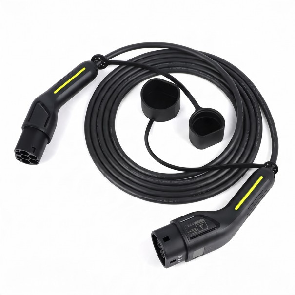 Ladekabel für Elektroautos Typ 2 auf Typ 2 7 kW 32 A einphasig Länge 10 m Fluoreszierender Streifen Schwarz Für Wallbox und öffentliche Stationen 1