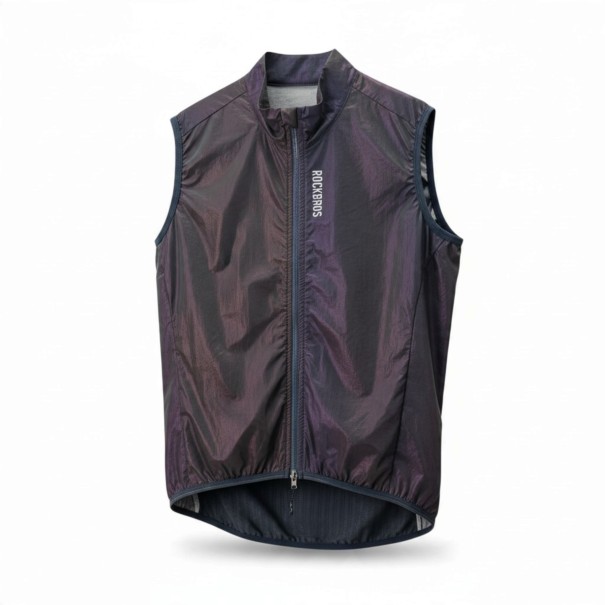 Men's Sleeveless Cycling Gilet Full Length Zip Stand-Up Collar Stretch Hem Polyester and Elastane black M