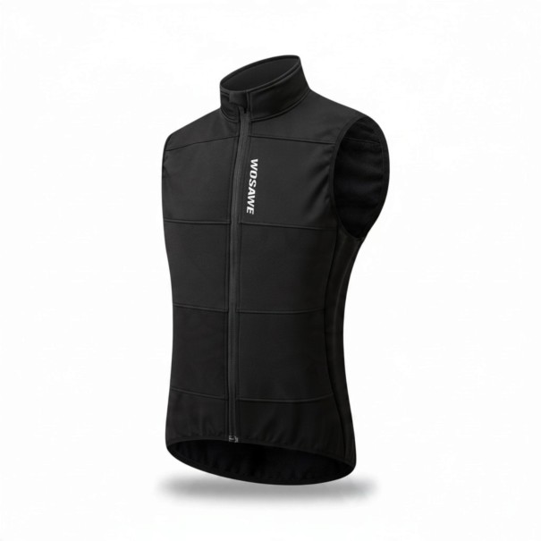 Men's Sleeveless Cycling Gilet Full-Length Zip High Collar Quilted Sections Elastic Hem Polyester black S