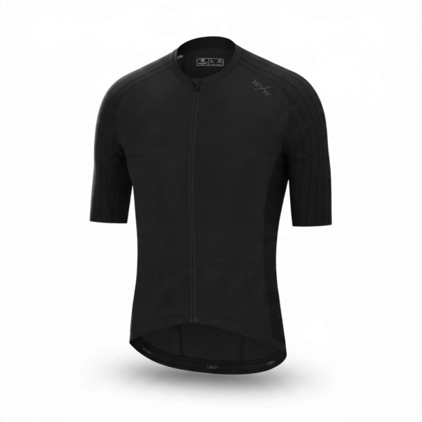 Men's Short Sleeve Cycling Jersey Full Length Zip Fitted Cut Raglan Sleeves Nylon and Elastane black M