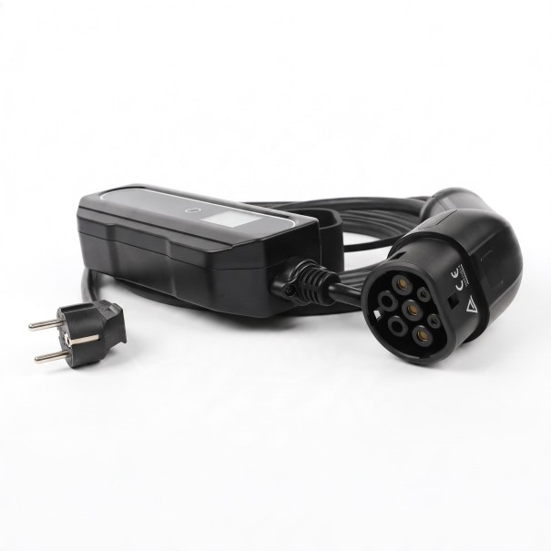 Tragbare Ladestation für Elektroautos Typ 2 Stecker Schuko 3,6 kW 6 bis 16 A Kabel 5 m LCD-Display IP66 Schwarz Für normale Steckdose 1