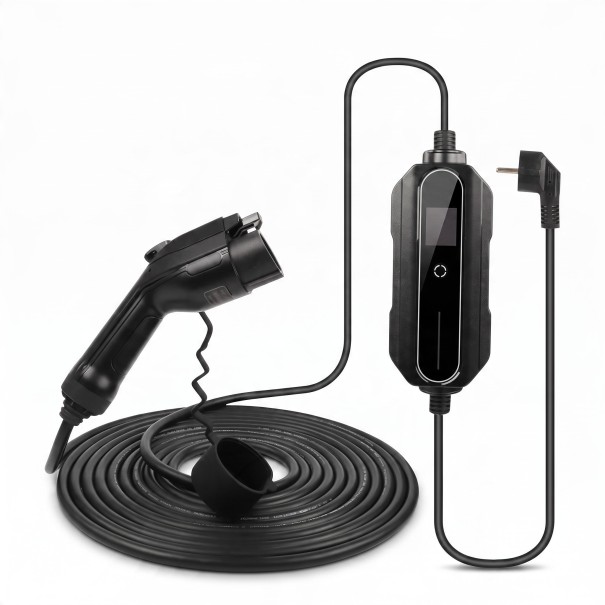 Tragbare Ladestation für Elektrofahrzeuge Typ 1 J1772 Stecker Schuko 3,6 kW 6 bis 16 A Kabel 10 m LCD-Display IP66 Schwarz Für normale Steckdose 1