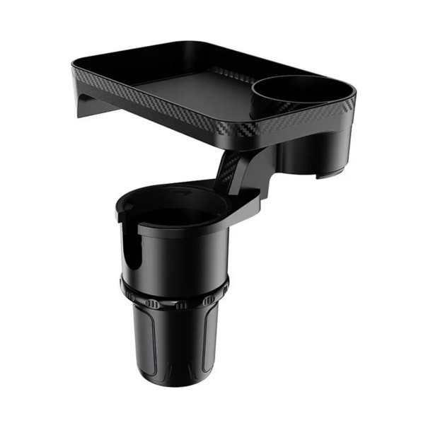 Rozšiřovač držáku nápojů do auta se stolkem 23 x 14,5 cm výška 13,8 cm otočný o 360° s otvorem na kelímek ABS černý tác na jídlo 1