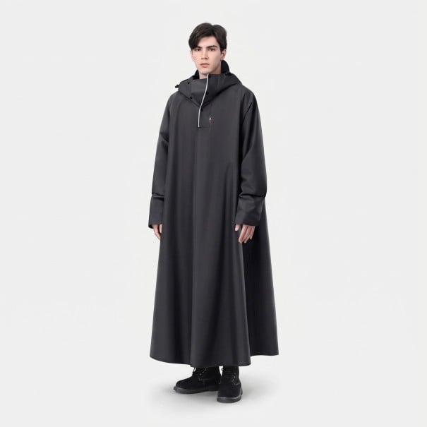 Dlouhá nepromokavá pláštěnka pončo s rukávy a kapucí s kšiltem z tkaniny Oxford 300D univerzální velikost unisex černá