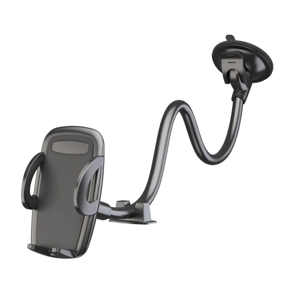Držák na telefon do auta s přísavkou Ohebný husí krk 30 cm Rameno ze slitiny 21 cm Otočný o 360° Černý Na čelní sklo i palubní desku 1