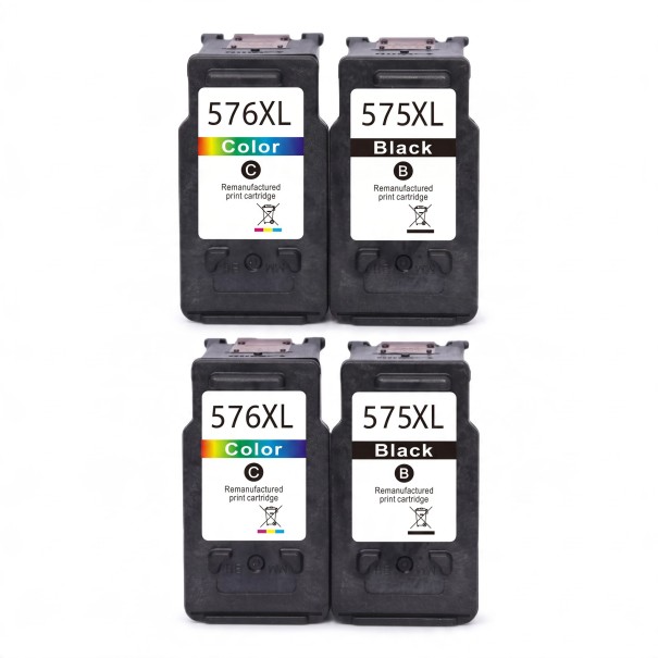 Repasované inkoustové kazety PG-575XL a CL-576XL Pro Canon PIXMA TS3550i TS3551i TR4750i TR4751i Sada 4 ks 18 ml 2x Černá 2x Tříbarevná 1