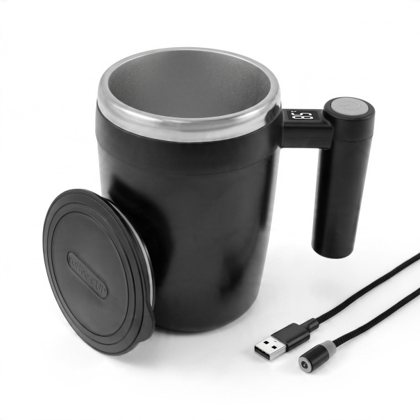 Cana autoamestecătoare 8,5 x 14,8 cm pentru 400 ml din oțel inoxidabil cu afișaj de temperatură și încărcare magnetică pentru cafea și lapte negru