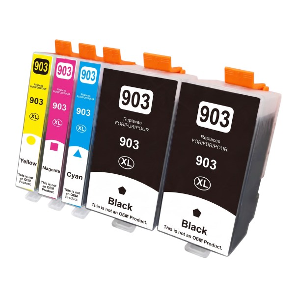 Inkoustové kazety 903XL Pro HP OfficeJet Pro 6950 6960 6970 6975 6978 Sada 5 ks 2x Černá 55 ml a Modrá magenta i žlutá 15 ml 1