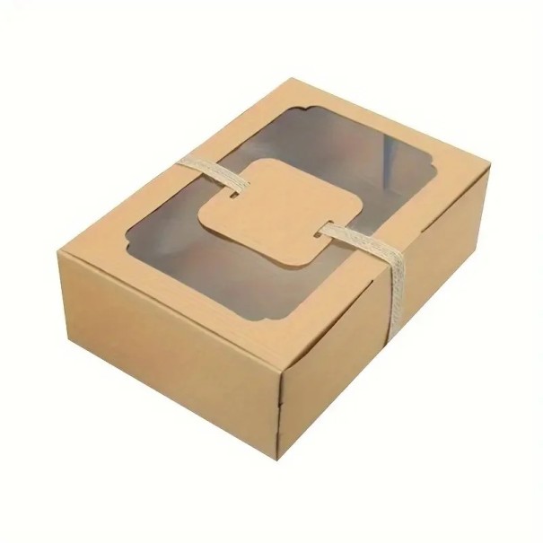 15 bucăți Cutie de cadou din carton 22 x 15 x 7 cm cu fereastră din PVC transparent și panglică Cutii din hârtie pentru prăjituri, torturi, bomboane Ambalaje pentru cadouri de nuntă, Crăciun, aniversări maro