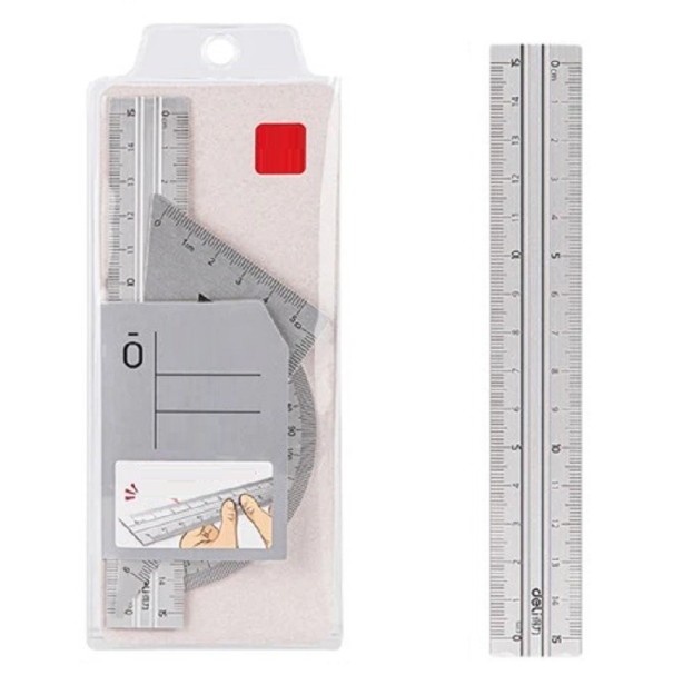 15-cm-Lineal, 180°-Winkelmesser, 30°- und 60°-Dreieckslineal-Set, Metall-Zeichenlineal-Set, multifunktionales Lineal-Set aus Aluminiumlegierung silbern