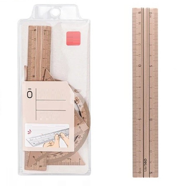 15 cm:n viivoitin, 180° astelevy, 30° ja 60° kolmioviivain Metallinen piirustusviivain Monitoiminen alumiiniseoksesta valmistettu viivoitin pronssi