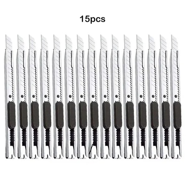 15 Stück einziehbares Schneidemesser aus Edelstahl, Hobbymesser, tragbares Abbrechmesser, Bastelmesser für Karton, Papier, Heimwerken 1