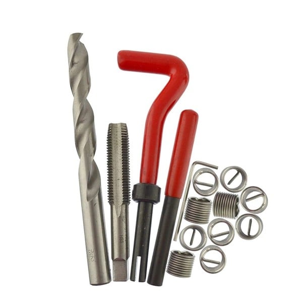 15 Stück Satz Einsätze zur Reparatur von metrischen Gewinden M12x1,5 mit Bohrer und Gewindeschneider, metallisch silber für Gewinde-Reparaturen