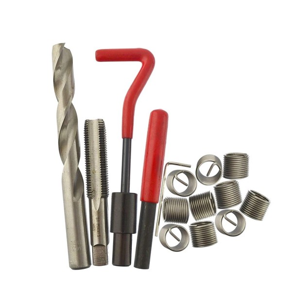 15 Stück Set von Einsätzen zur Reparatur metrischer Gewinde M14x1,5 mit Bohrer und Gewindeschneider aus Metall silber für Gewinde-Reparaturen