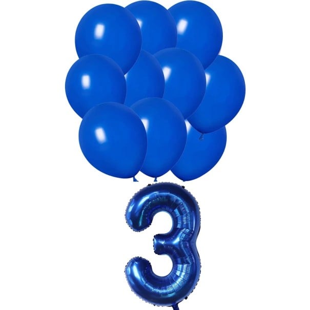 16 buc Decorare cu baloane aniversare Baloane albastre închise + balon din folie cu cifra 3 Decorare strălucitoare pentru petreceri de naștere 1