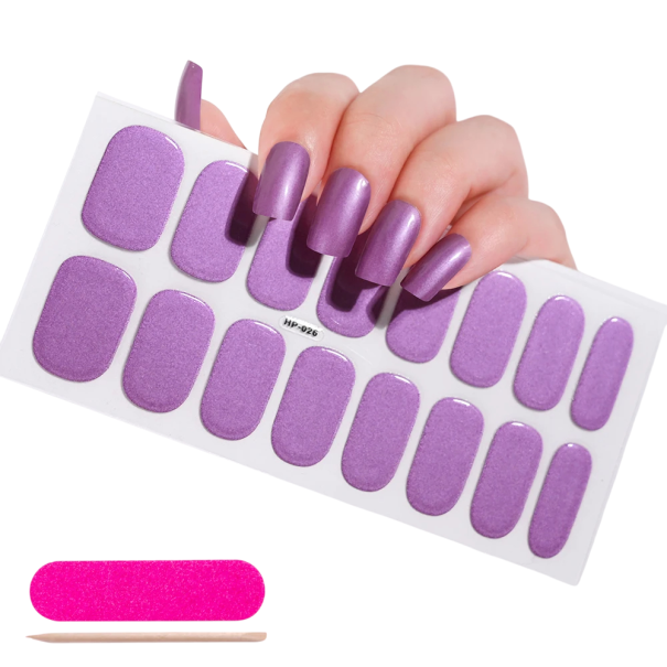 16 conseils Autocollants en gel semi-durci Effet métallique nacré Lampe UV/LED Couleurs pures longue durée Décoration pleine surface violet