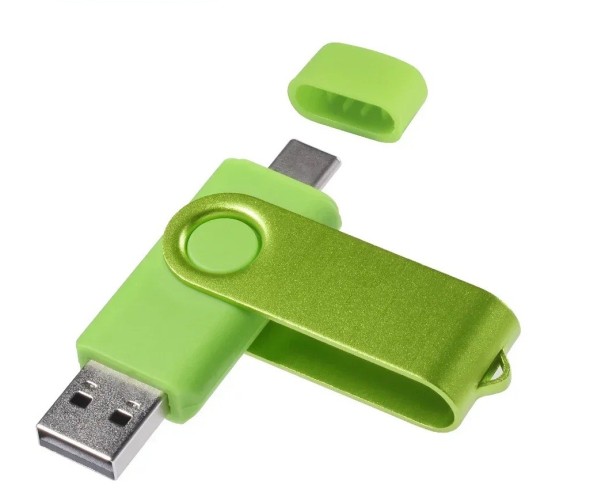 16 GB-os USB 2.0 pendrive, dupla port, C típusú és USB A csatlakozó, vízálló, porálló, kompakt dizájn zöld