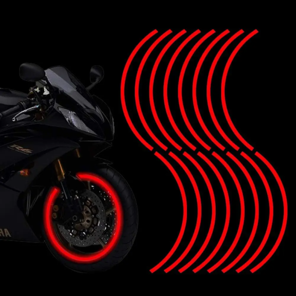 16 ks Samolepky reflexní pruhy na kola 17–19" Bezpečnostní fólie na ráfky kol aut a motorek Odrazové pásky Dekor tuning červená