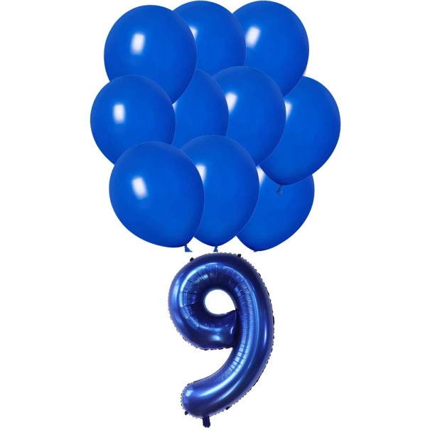 16 pcs Conjunto de balões de Aniversário Balões de festa Azul Escuro + balão de folha número 9 Decoração brilhante para aniversário 1