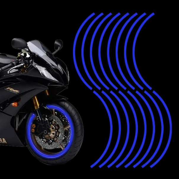 16 Stück Reflektorstreifen-Aufkleber für 17-19" Räder Sicherheitsfolie für Auto- und Motorradfelgen Reflektorbänder Tuning-Dekor blau