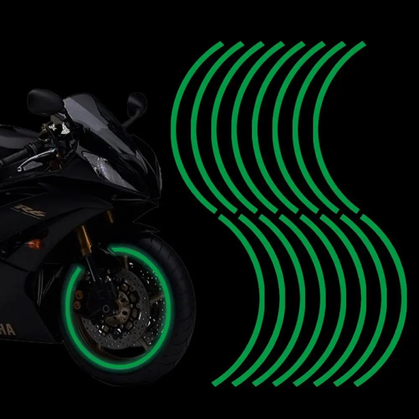 16 Stück Reflektorstreifen-Aufkleber für 17-19" Räder Sicherheitsfolie für Auto- und Motorradfelgen Reflektorbänder Tuning-Dekor grün
