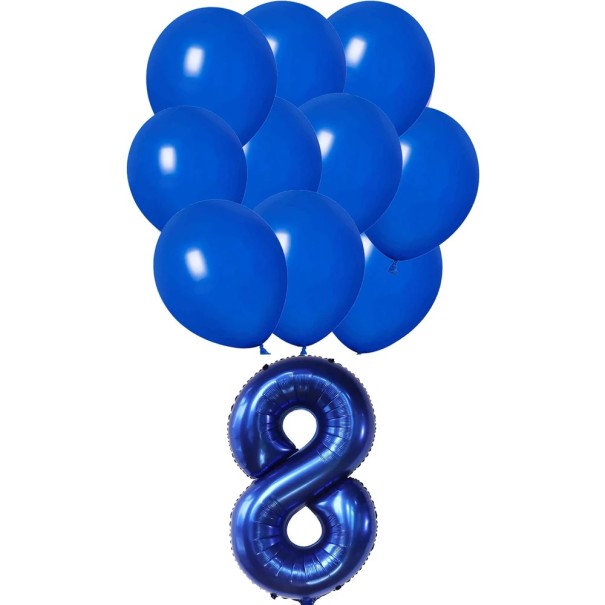 16 stuks Ballonenset voor Verjaardagen Donkerblauwe feestballonnen + folieballon nummer 8 Glanzende decoratie voor het feest 1