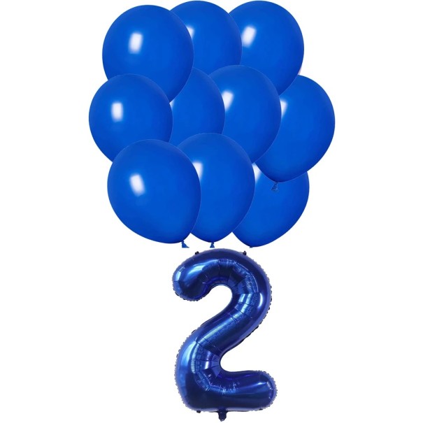 16 stuks Verjaardagsballonnen Set Donkerblauwe Feestballonnen + Folieballon Nummer 2 Glanzende Decoratie voor Verjaardagen 1