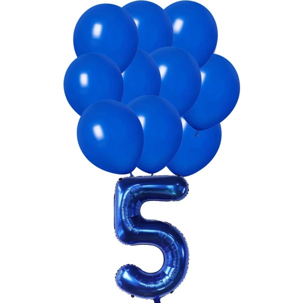16 sztuk Balonów na Urodziny Ciemnoniebieskie Balony + Foliówka Balon Numer 5 Błyszcząca Dekoracja na Urodziny 1