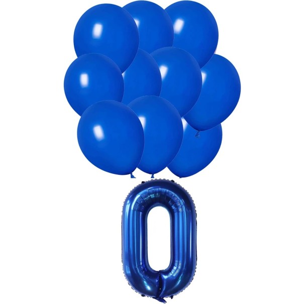 16 unidades Balões de Aniversário Balões Azul Escuro + balão brilhante número 0 Decoração de festa de aniversário 1