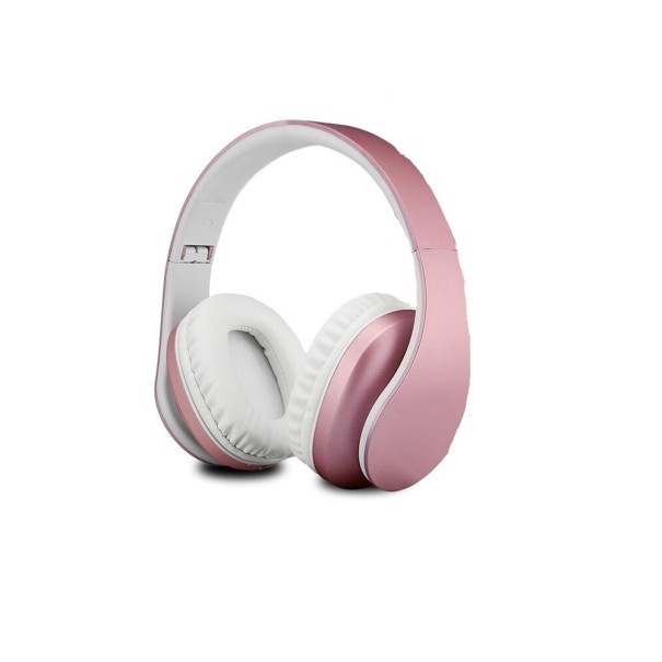 Hopfällbara Bluetooth-hörlurar över öronen med Micro SD-kortplats Mikrofon Batteritid 10 timmar 3,5 mm jack Frekvens 22 Hz till 22 kHz rosa