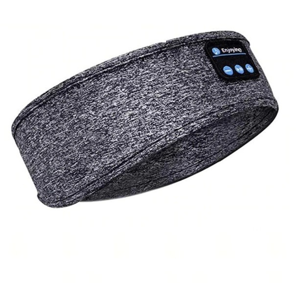Hörlurar för sömn i tygpannband Bluetooth 5.0 Bärs över öronen och ögonen Batteritid 7 timmar Räckvidd 10 m Musikstyrning Mått 27 x 10 cm grå