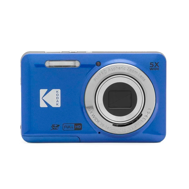 16MP-es digitális kamera 5x optikai zoommal és 28 mm-es nagylátószögű objektívvel, 1080p Full HD 2,7"-os LCD kijelzővel, Micro USB lítium akkumulátorral. kék