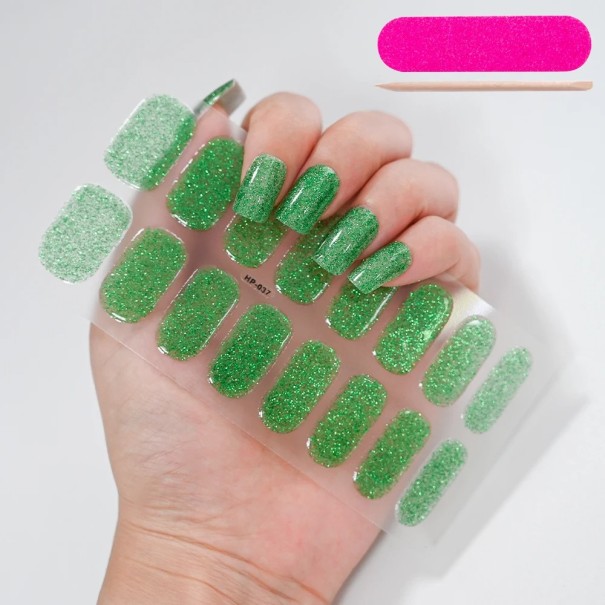 16Tips autocolantes de gel semi-curados brilhantes para unhas em cores sólidas verniz de gel UV LED de longa duração cobertura total decoração de nail art verde