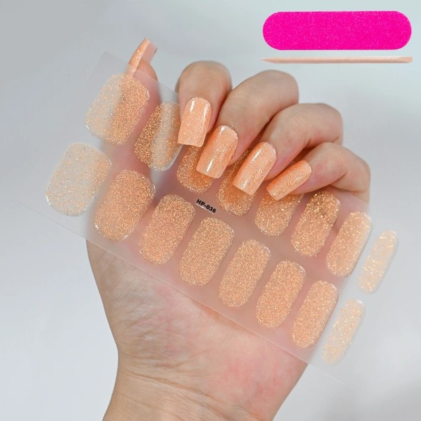 16Tips třpytivé polovytvrzené gelové samolepky na nehty čisté barvy UV LED gelový lak dlouhotrvající plné krytí nail art dekorace oranžová