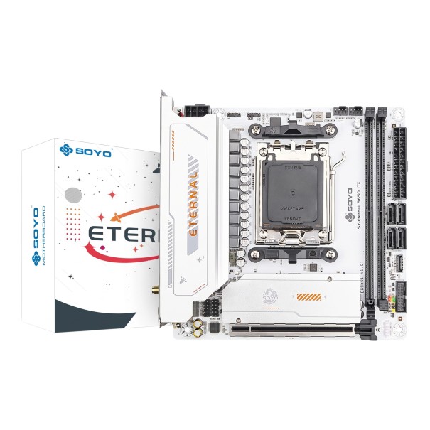 17 x 17 cm ITX Motherboard with AM5 Socket and B650 Chipset for AMD Ryzen 7000 to 9000 with DDR5 Wi-Fi 6 and 2x M.2 NVMe PCIe 5.0 White 1